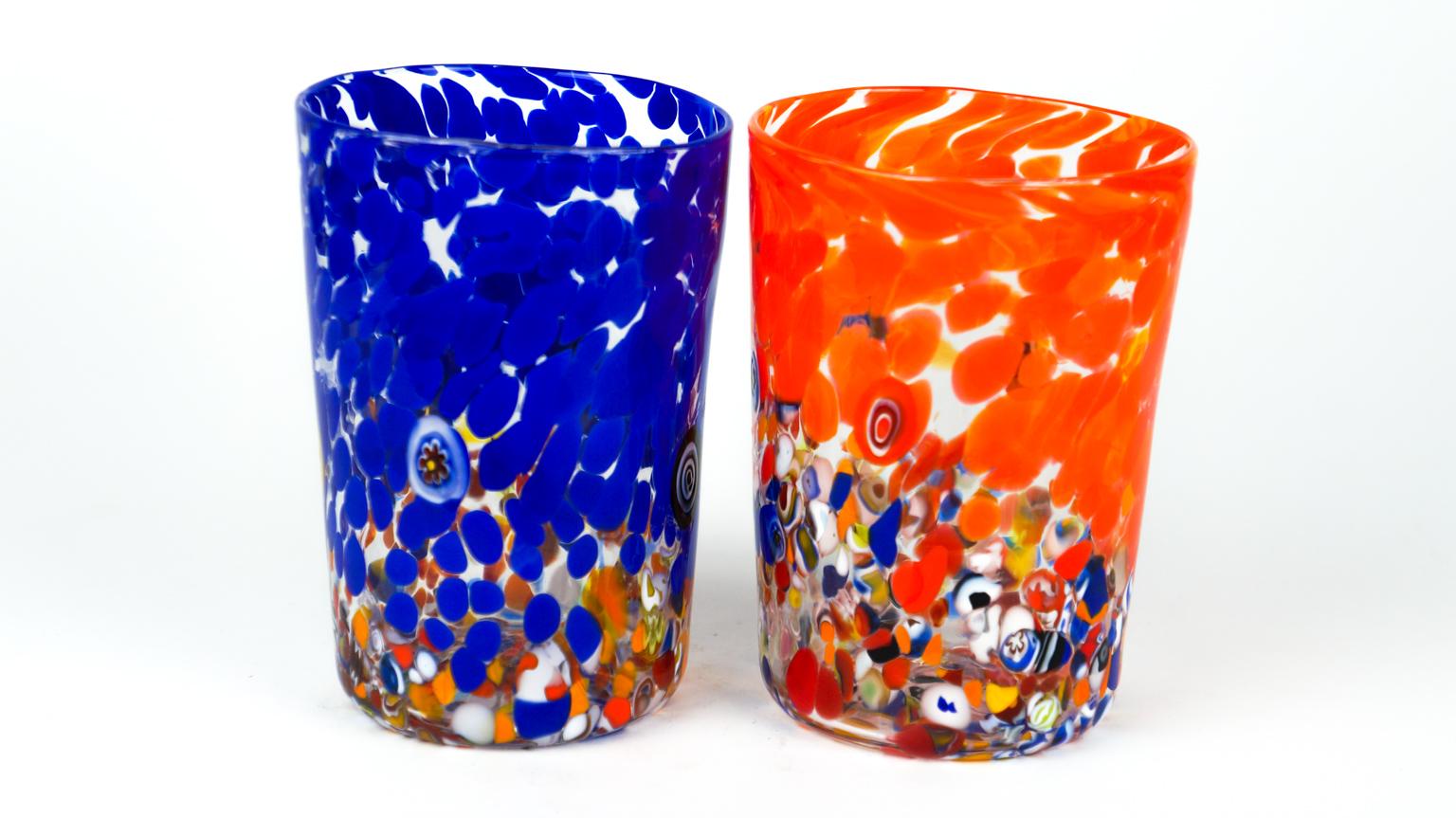 Hand-Crafted Mid-Century Modern Murrina Millefiori Set of 6 Murano Drinking Glasses Tumbler For Sale