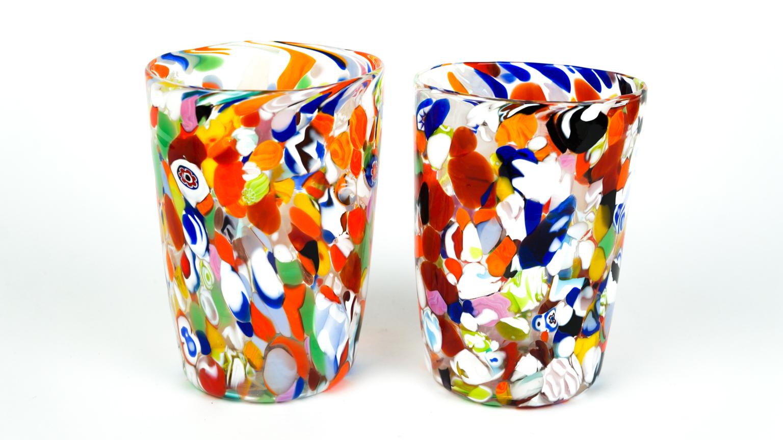 Late 20th Century Mid-Century Modern Murrina Millefiori Set of 6 Murano Drinking Glasses Tumbler