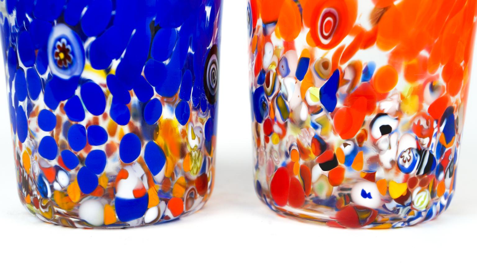 Late 20th Century Mid-Century Modern Murrina Millefiori Set of 6 Murano Drinking Glasses Tumbler For Sale