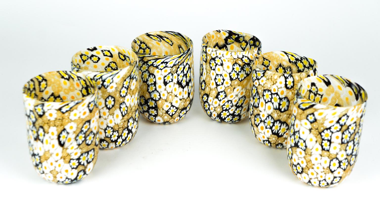 Mid-Century Modern Murrina Millefiori Set of 6 Murano Drinking Glasses Tumbler 2