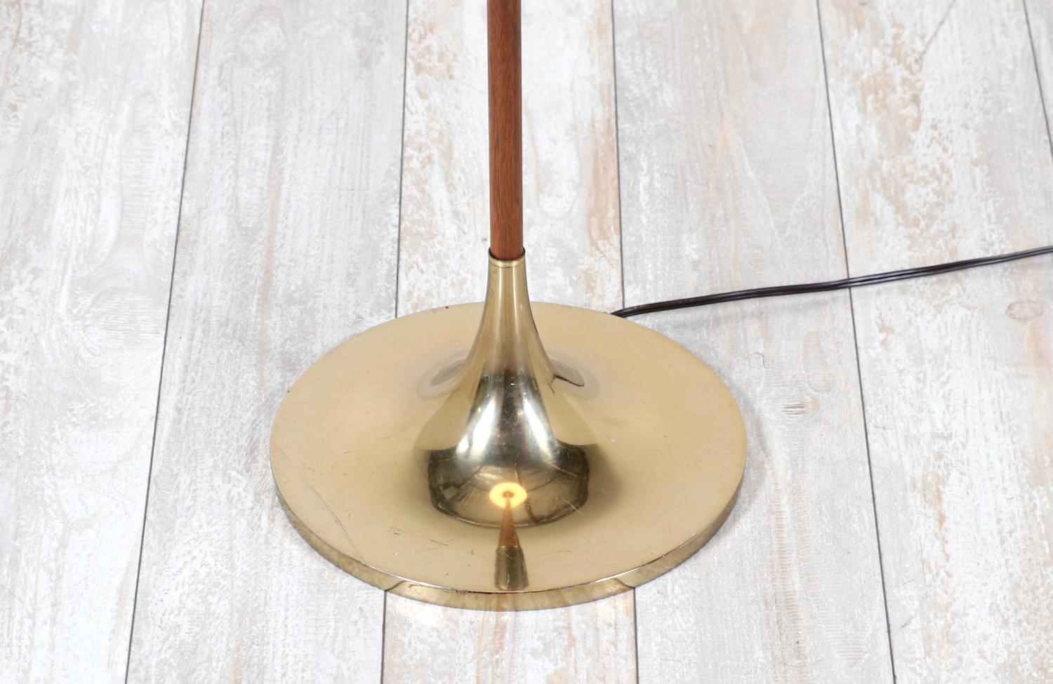 Mid-Century Modern “Mushroom” Brass & Teak Stem Floor Lamp by Laurel 1