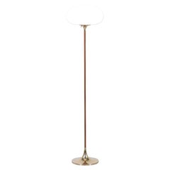 Mid-Century Modern “Mushroom” Brass & Teak Stem Floor Lamp by Laurel