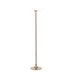 Vintage Mid-Century Modern “Mushroom” Brass & Teak Stem Floor Lamp by Laurel