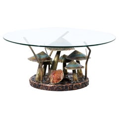 Mid-Century Modern "Mushroom" Coffee Table with Glass Top