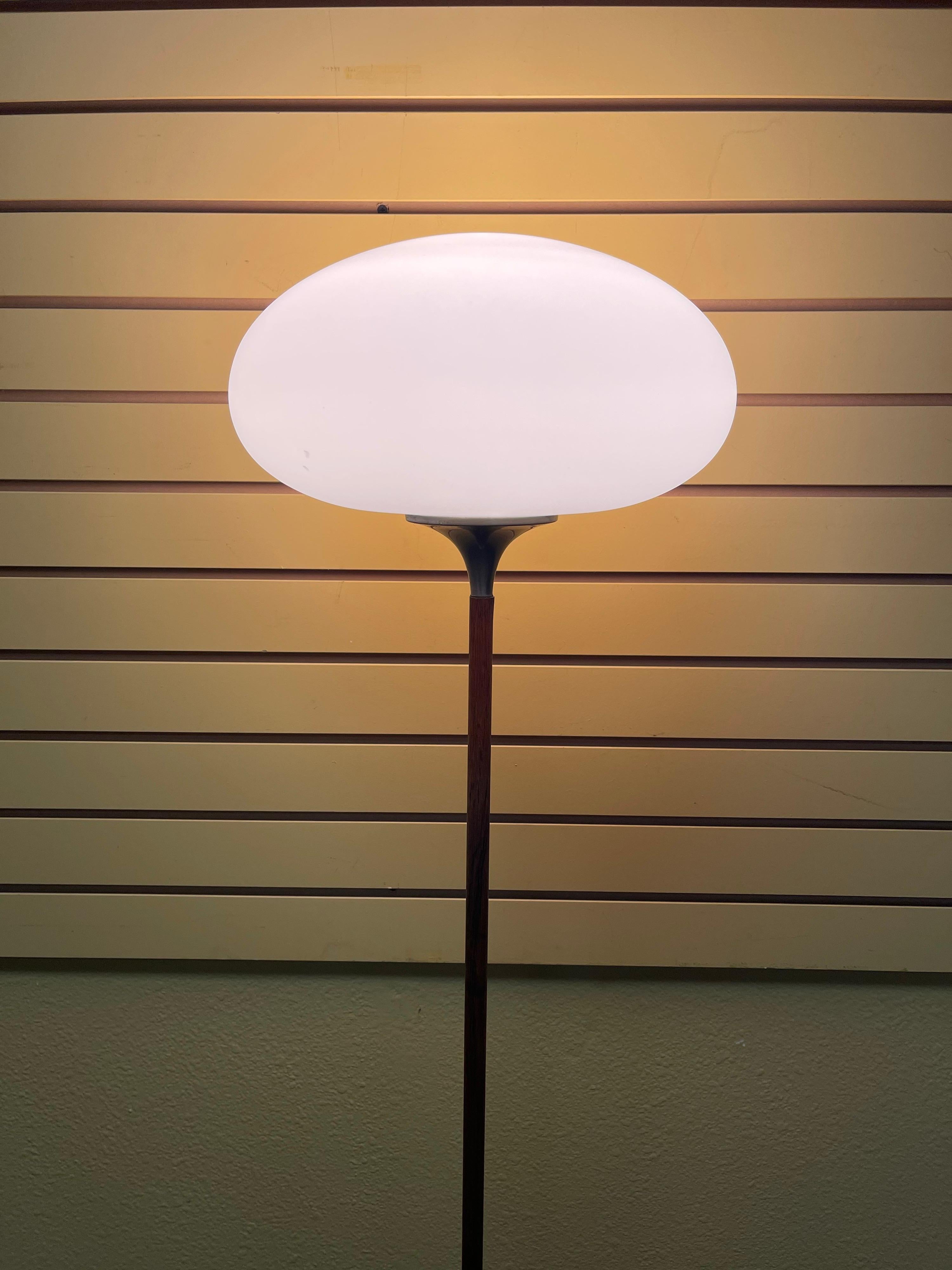 Frosted Mid-Century Modern Mushroom Floor Lamp on Rosewood Stem by Laurel Lamp Co.