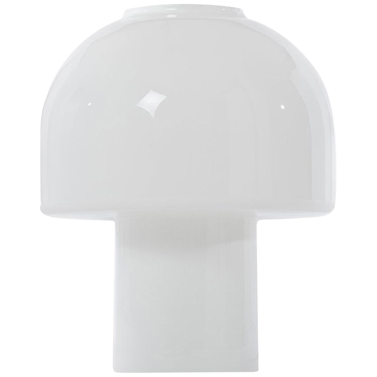 Mid-Century Modern Mushroom Shaped Milk White All Glass Table Lamp, 1960s