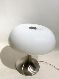 Mid-Century Modern Mushroom Table Lamp, Brushed Metal Base, France, Circa 1970's
