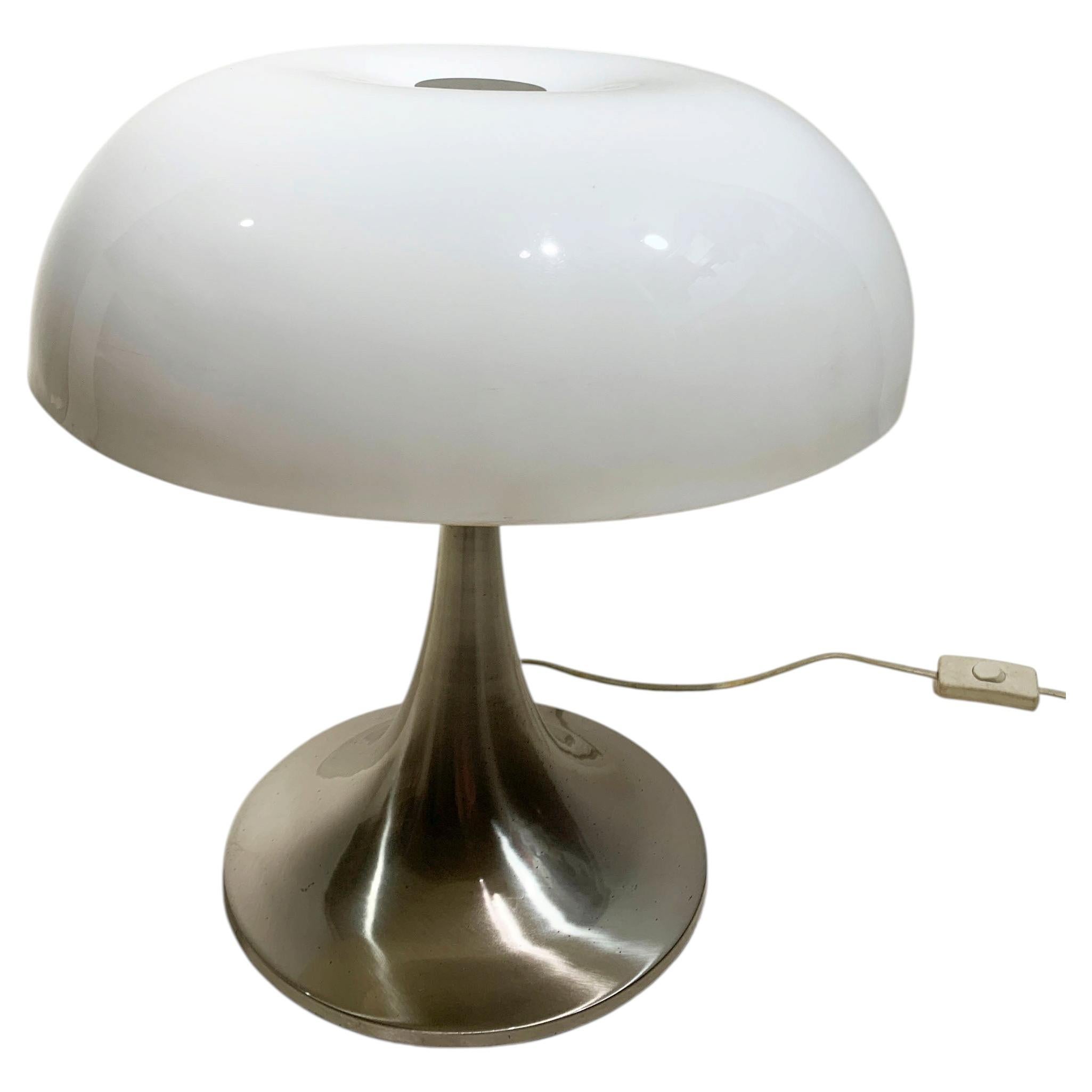 Lampe de table « Mushroom » de style Mid-Century Modern, pied en métal brossé, France, vers les années 1970