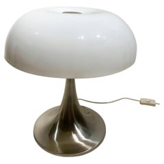 Mid-Century Modern Mushroom Table Lamp, Brushed Metal Base, France, Circa 1970's