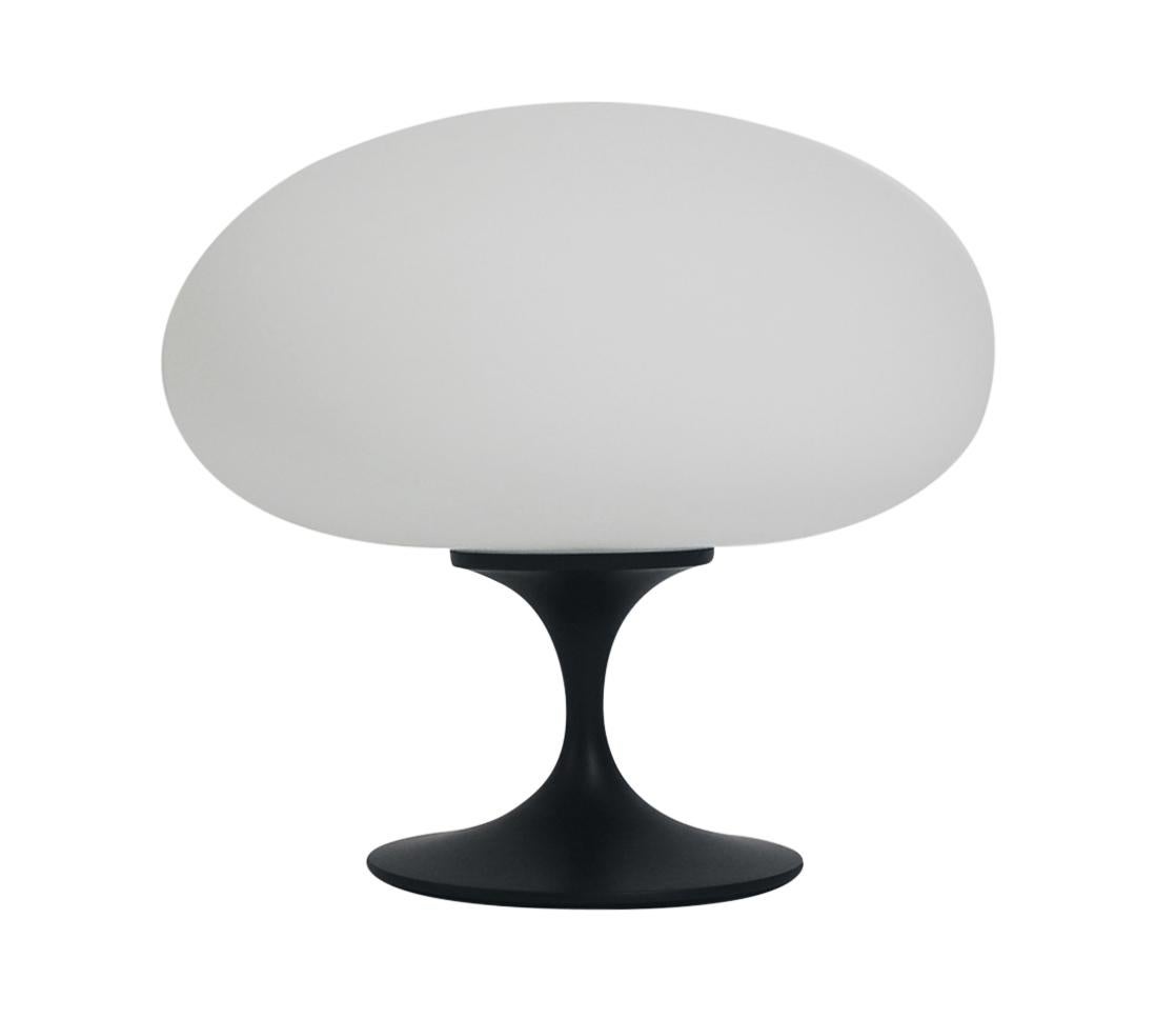 Contemporary Mid-Century Modern Mushroom Table Lamp by Designline in Black with White Glass For Sale