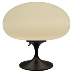Mid-Century Modern Mushroom Table Lamp by Designline in Black with White Glass