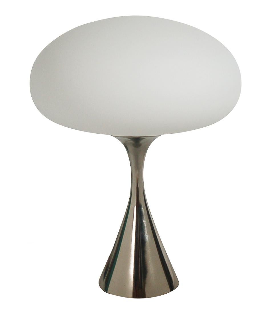 Contemporary Mid-Century Modern Mushroom Table Lamp by Designline in Chrome & White Shade For Sale
