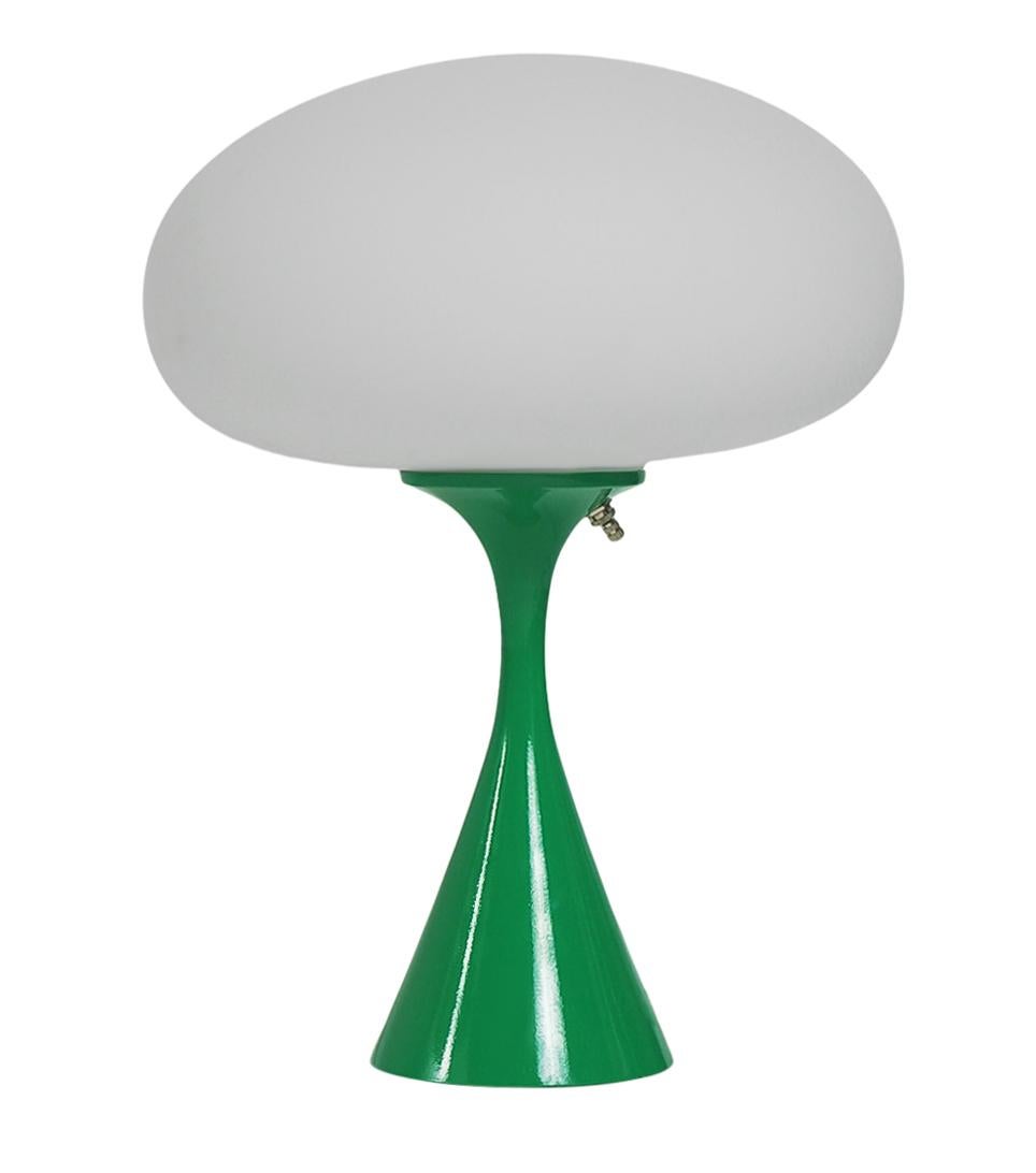 Indian Mid-Century Modern Mushroom Table Lamp by Designline in Green & White Glass For Sale