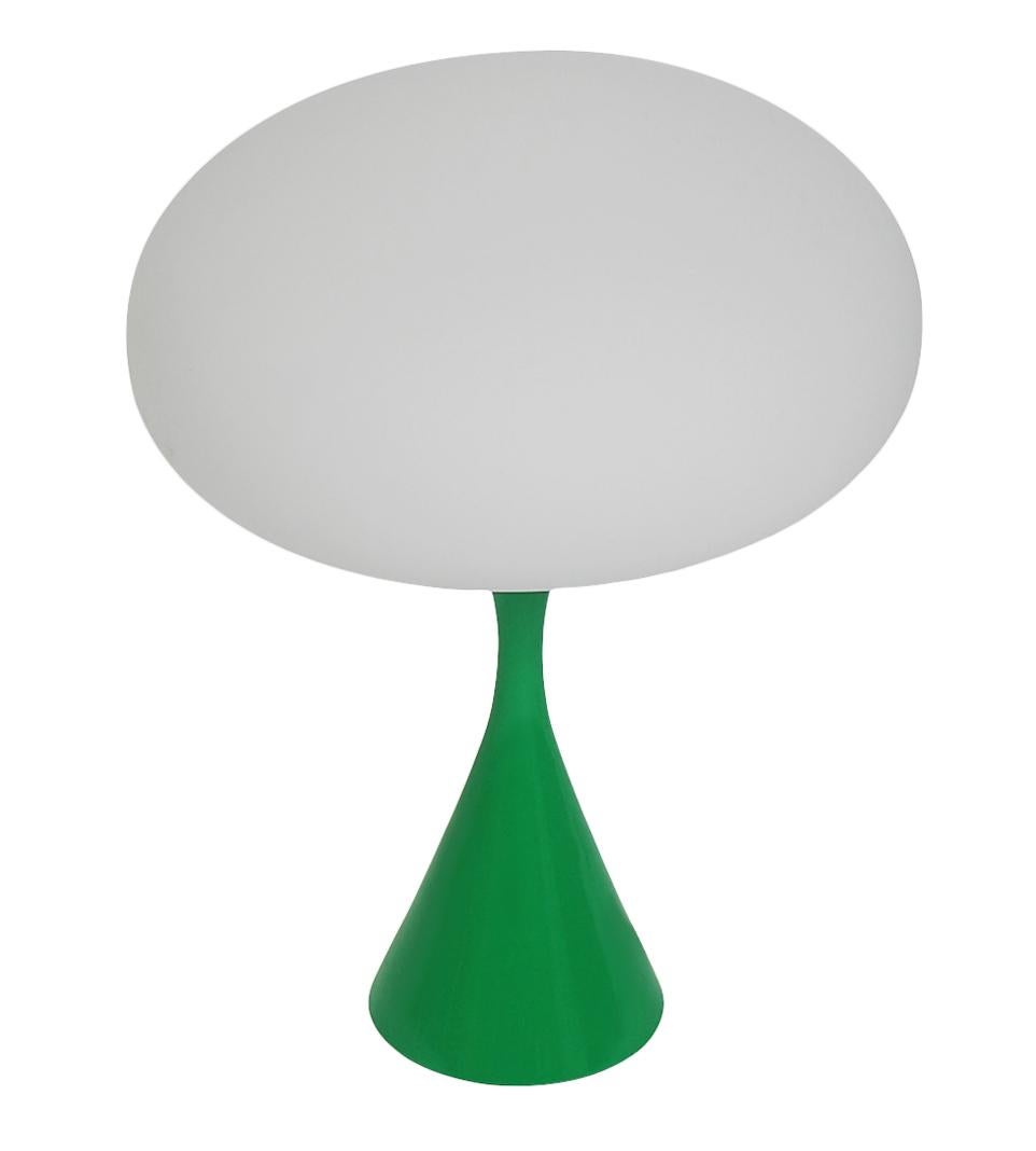 Contemporary Mid-Century Modern Mushroom Table Lamp by Designline in Green & White Glass For Sale