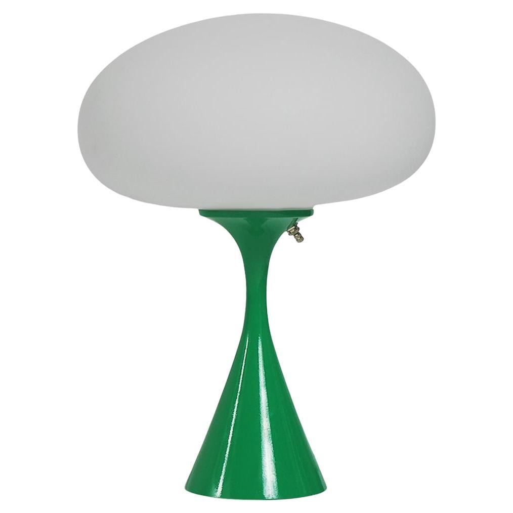 Mid-Century Modern Mushroom Table Lamp by Design Line in Green & White Glass