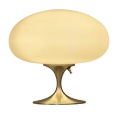 Mid-Century Modern Mushroom Table Lamp by Designline in Nickel & White Glass