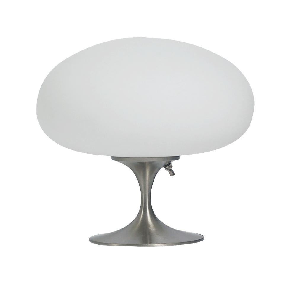 Indian Mid-Century Modern Mushroom Table Lamp by Designline in Nickel & White Glass For Sale
