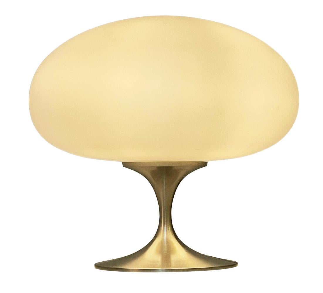 Mid-Century Modern Mushroom Table Lamp by Designline in Nickel & White Glass In New Condition For Sale In Philadelphia, PA