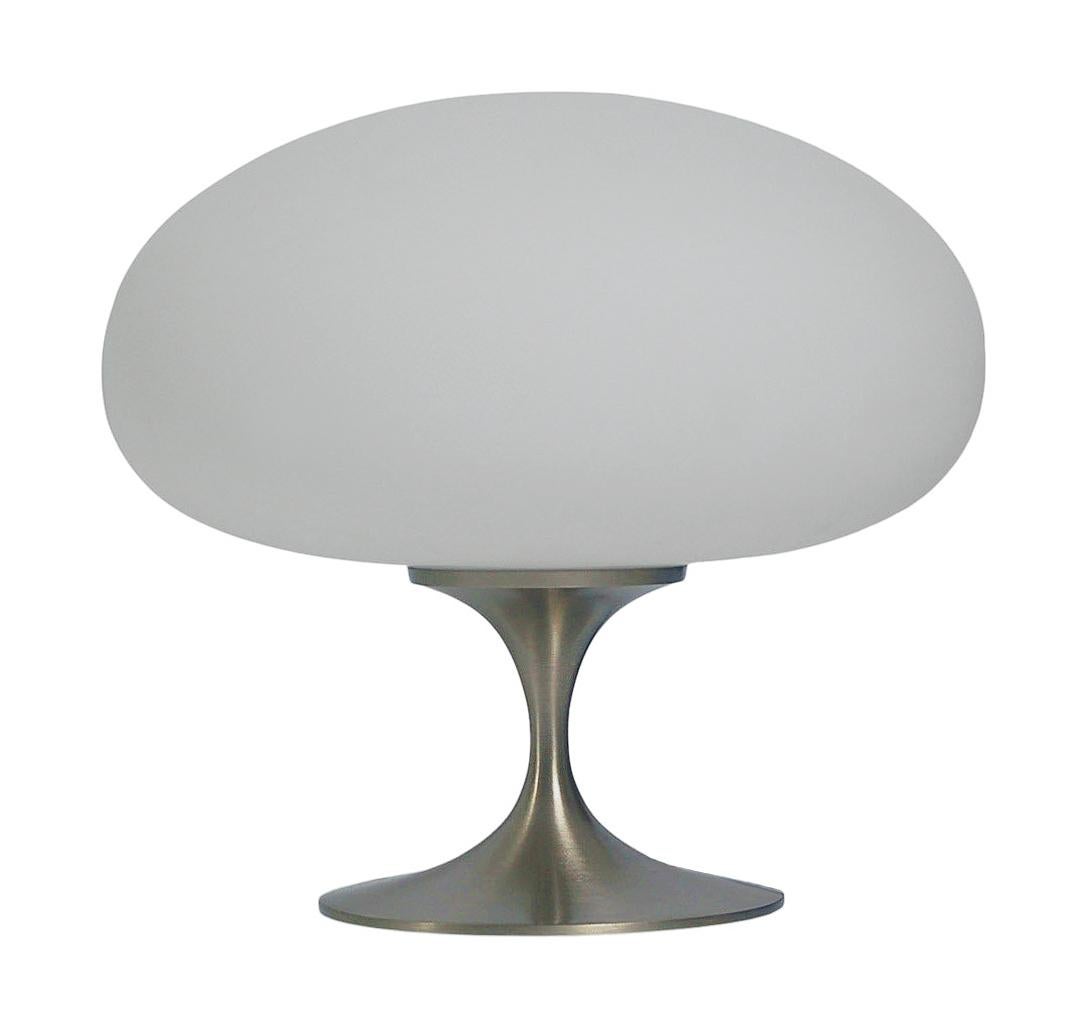 Contemporary Mid-Century Modern Mushroom Table Lamp by Designline in Nickel & White Glass For Sale