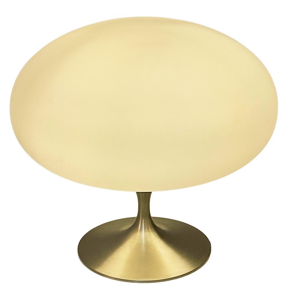 Mid-Century Modern Mushroom Table Lamp by Designline in Nickel & White Glass For Sale 1