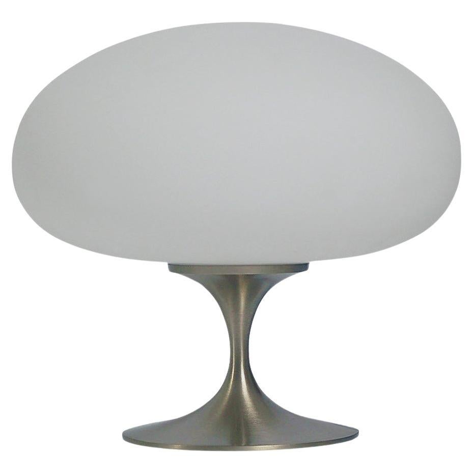 Mid-Century Modern Mushroom Table Lamp by Designline in Nickel & White Glass For Sale