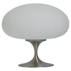 Mid-Century Modern Mushroom Table Lamp by Design Line in Nickel & White Glass