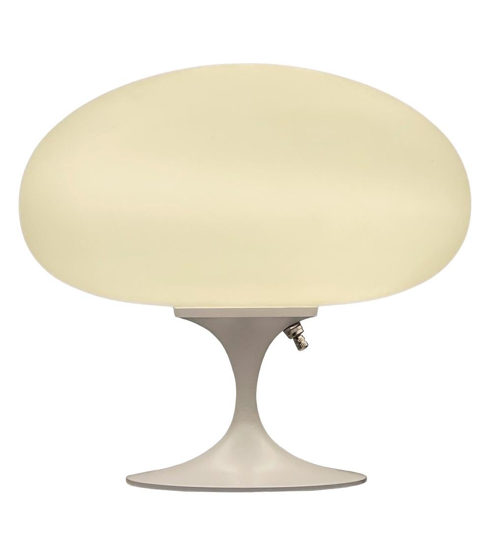 Contemporary Mid-Century Modern Mushroom Table Lamp by Designline in White on White Glass For Sale