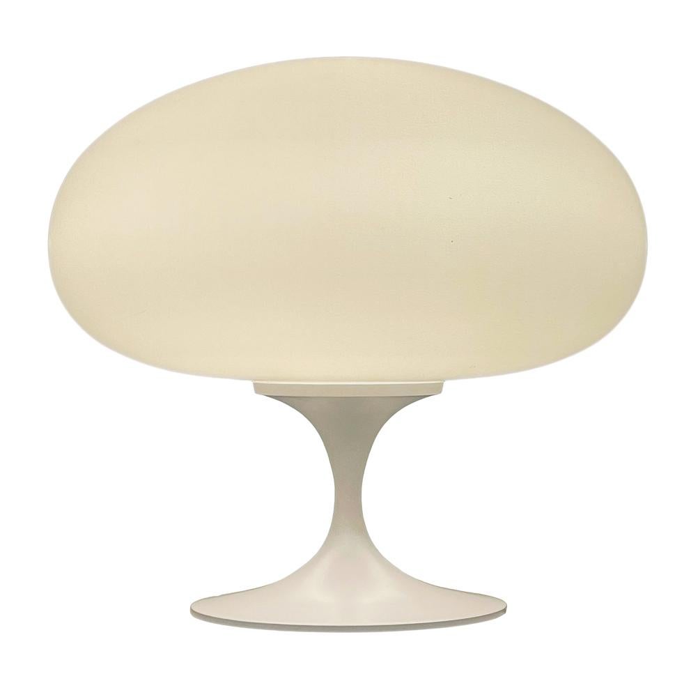 Mid-Century Modern Mushroom Table Lamp by Designline in White on White Glass For Sale 1