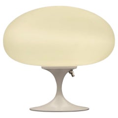 Mid-Century Modern Mushroom Table Lamp by Design Line in White on White Glass