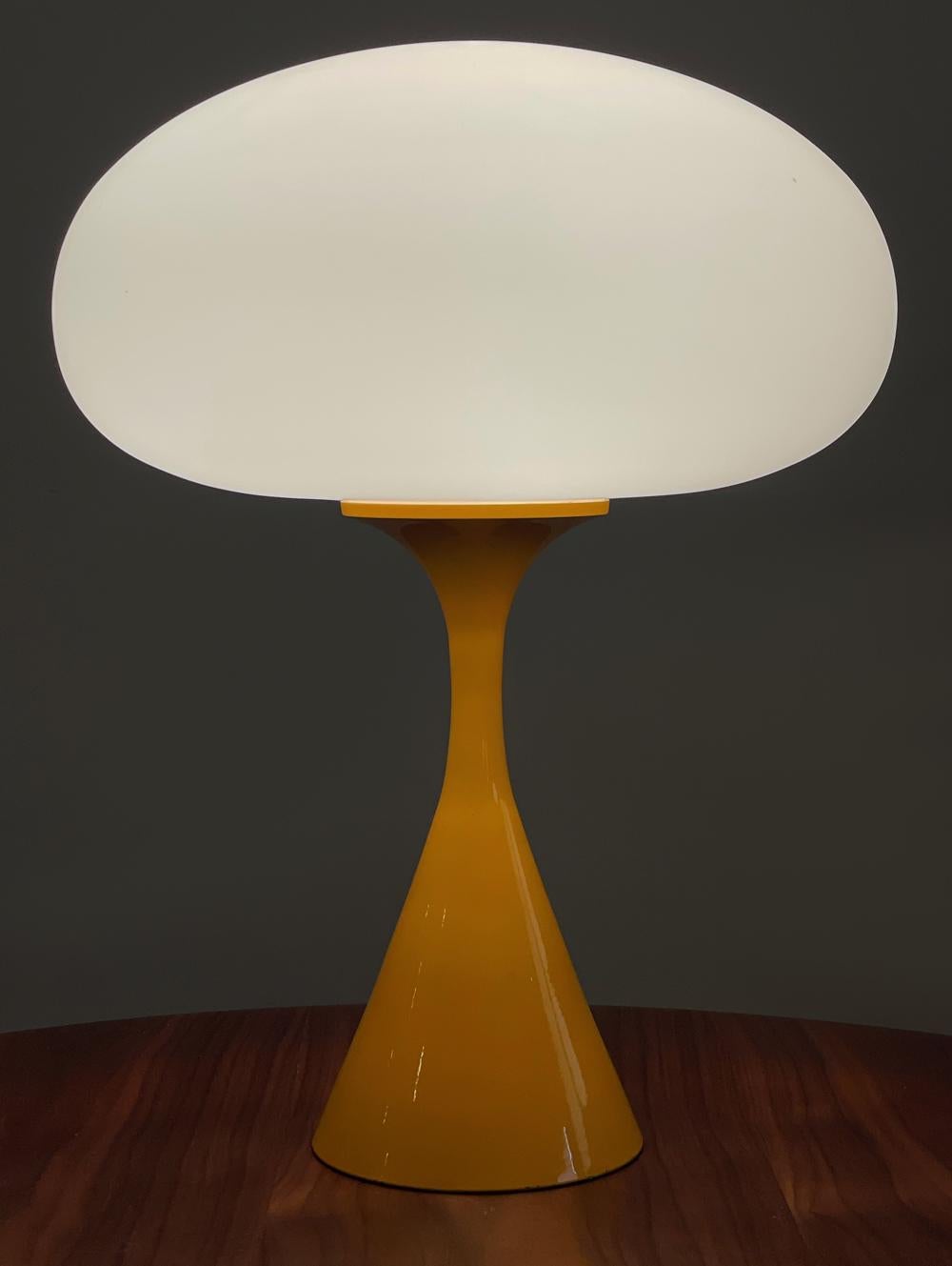 Contemporary Mid-Century Modern Mushroom Table Lamp by Designline in Orange & White For Sale