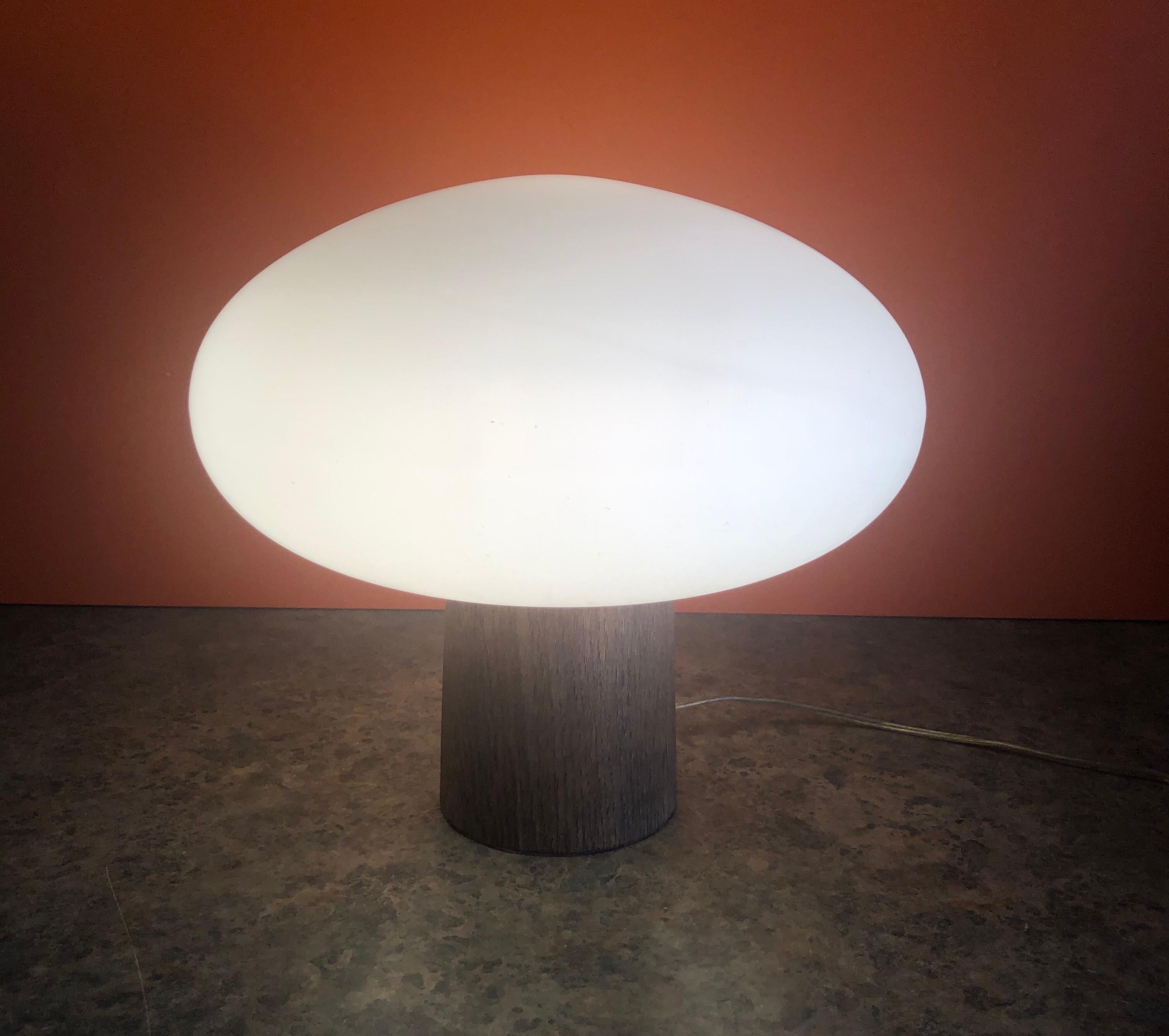 Frosted Mid-Century Modern Mushroom Table Lamp on Solid Teak Base by Laurel Lamp Co.