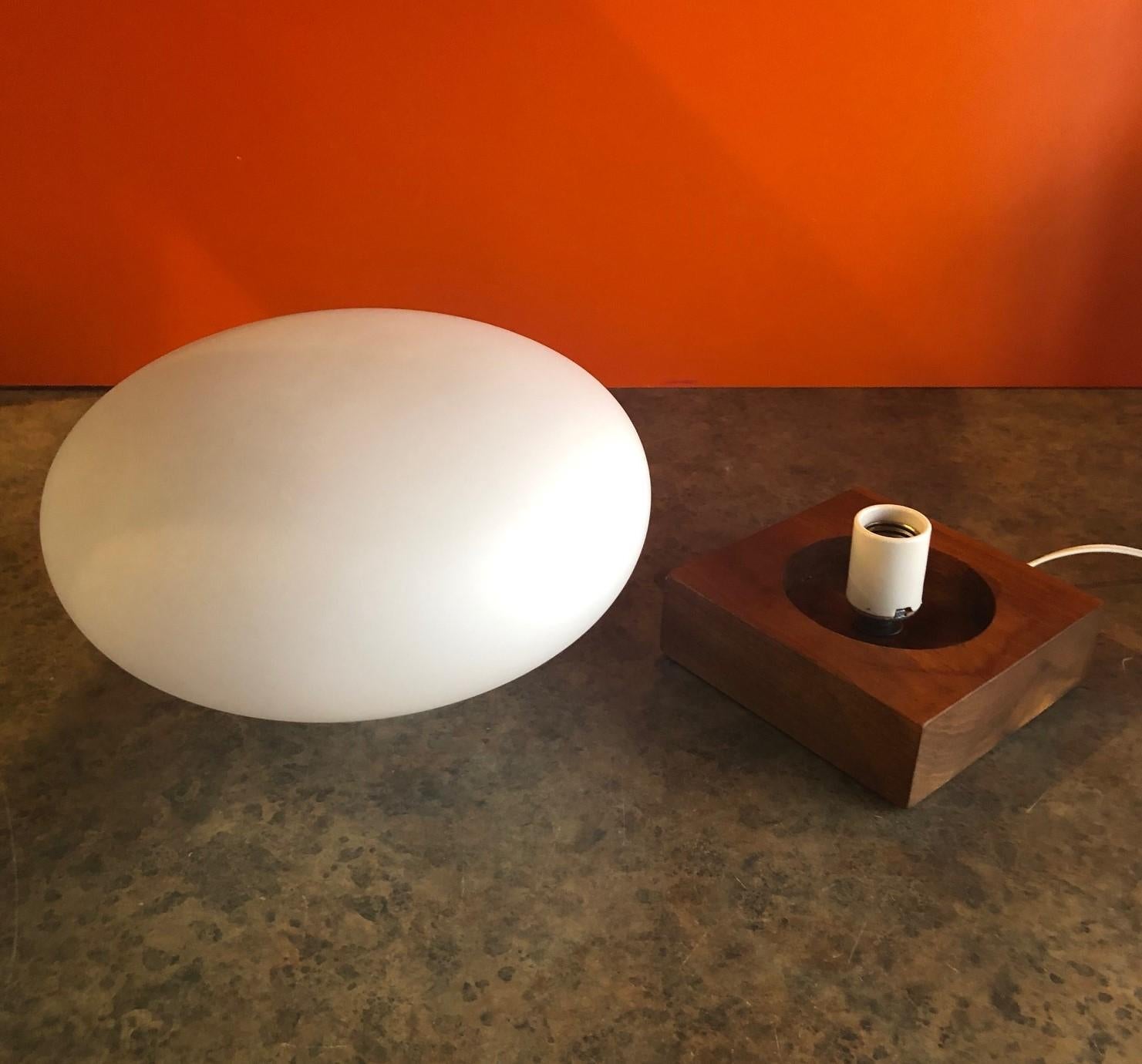 Mid-Century Modern Mushroom Table Lamp on Solid Walnut Base 2