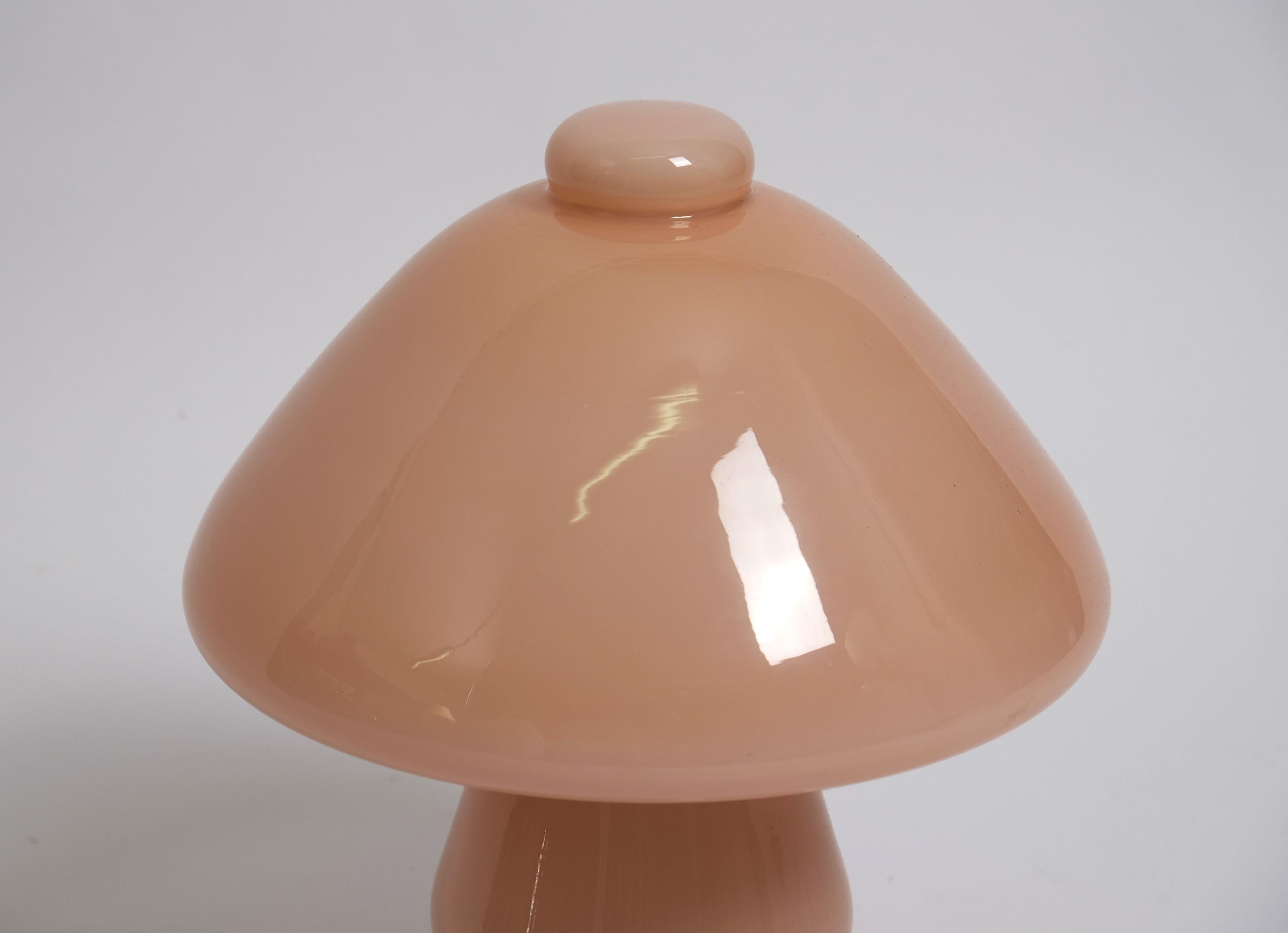 Metal Mid-Century Modern Mushroom Table Lamp Pink Glass, Germany 1960s For Sale
