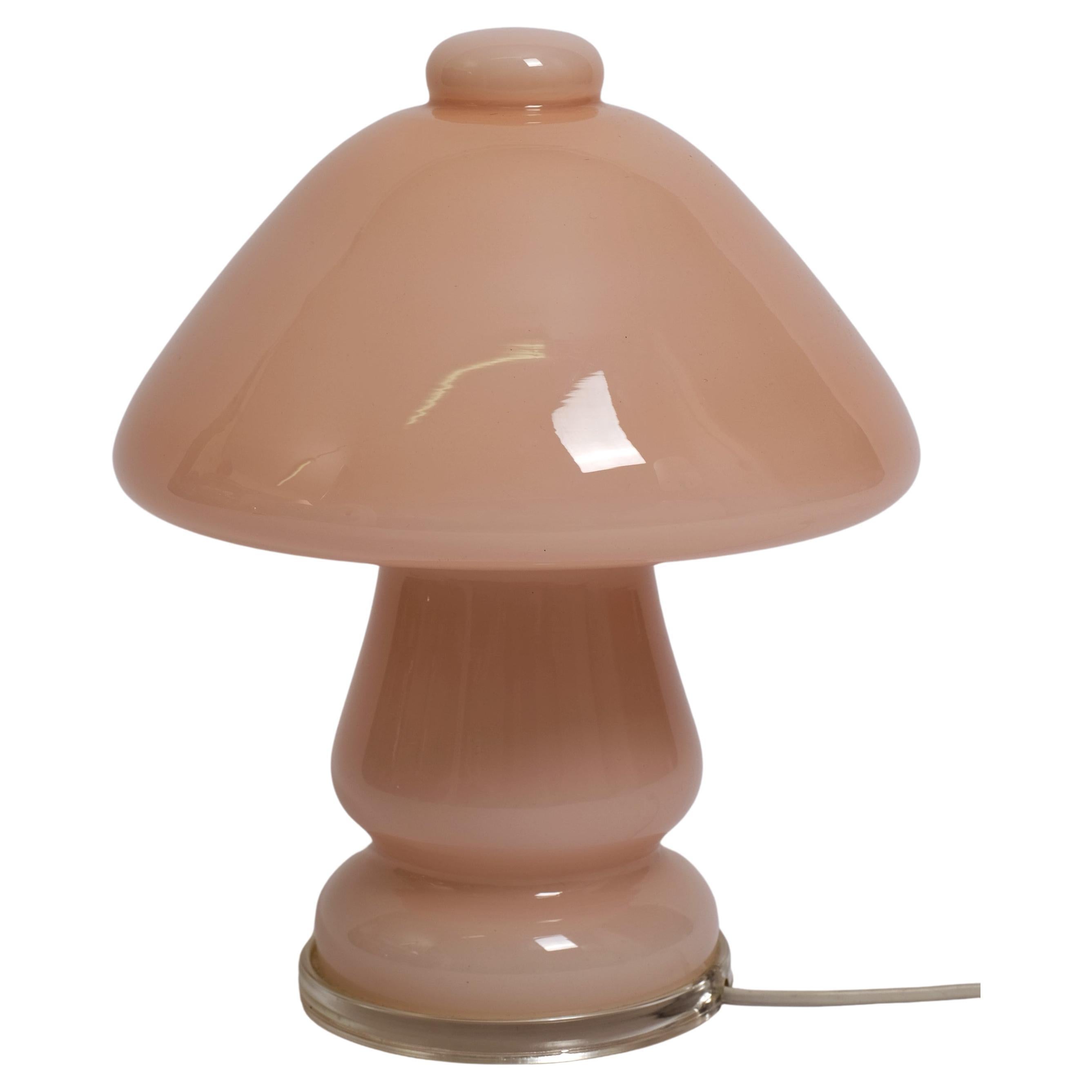 Mid-Century Modern Mushroom Table Lamp Pink Glass, Germany 1960s For Sale