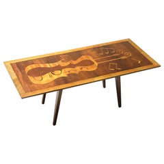Mid-Century Modern Musical Theme Marquetry Coffee /Cocktail Table, Brazil 1950's