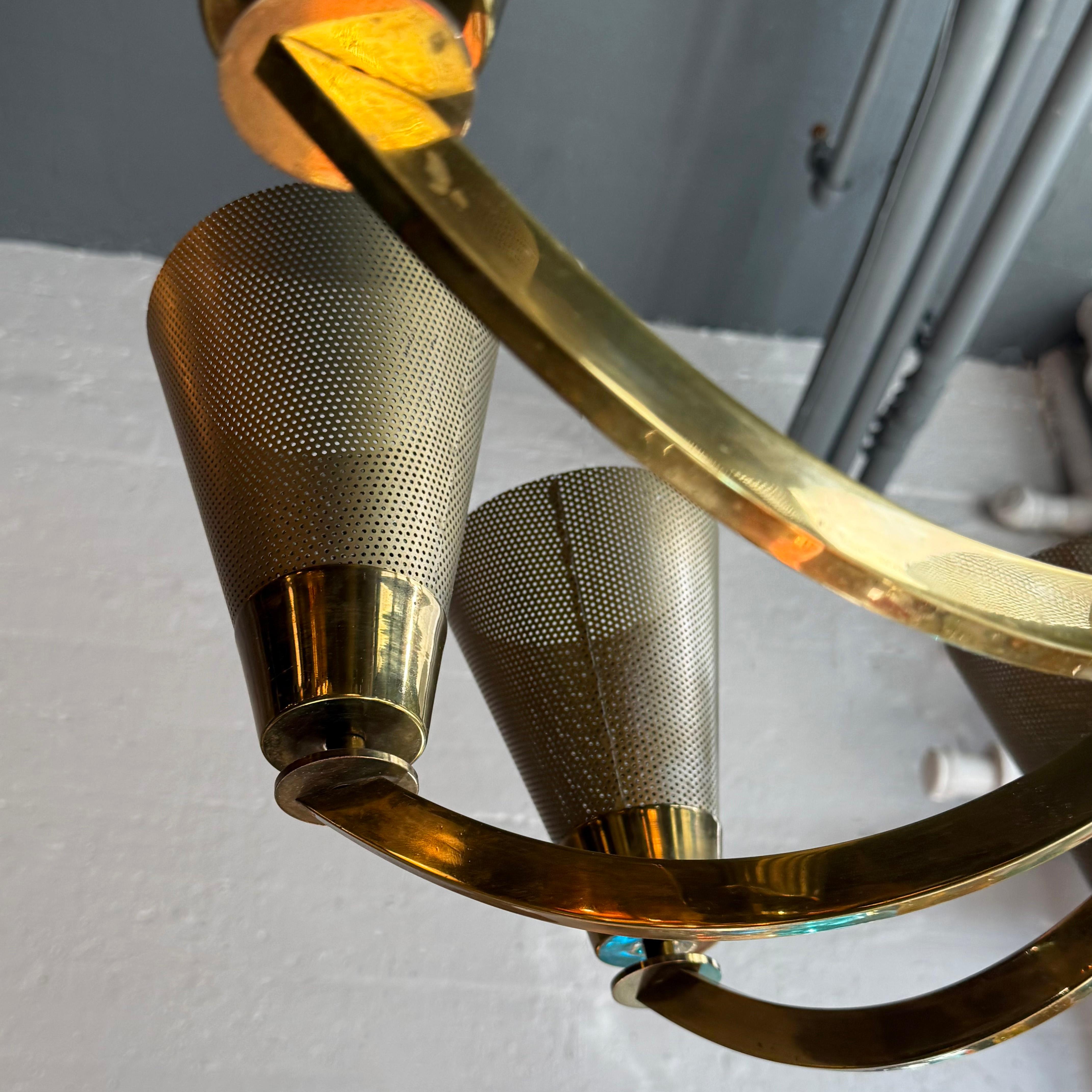 Mid-Century Modern Multi-Stem Brass Mesh Chandelier For Sale 4