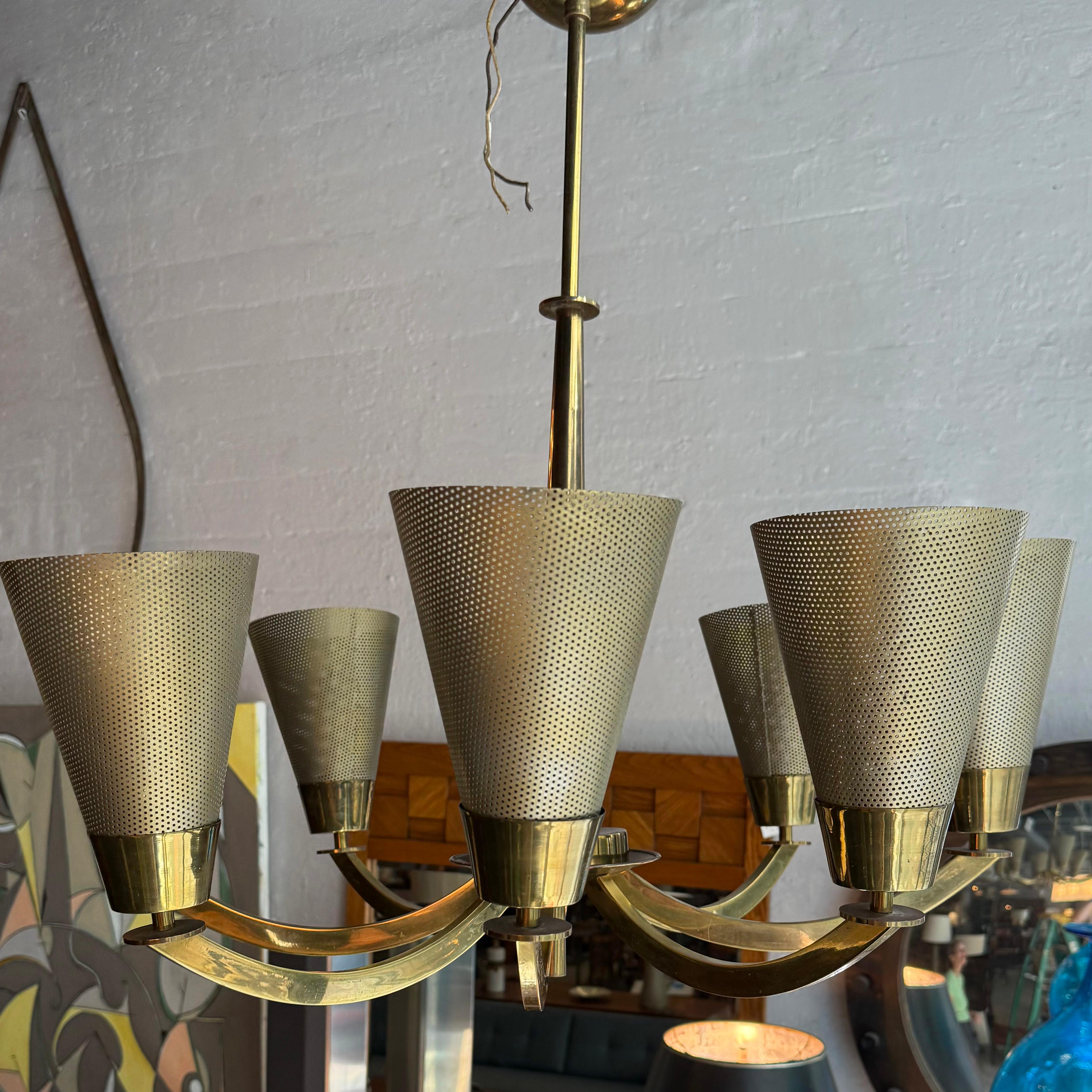 American Mid-Century Modern Multi-Stem Brass Mesh Chandelier For Sale