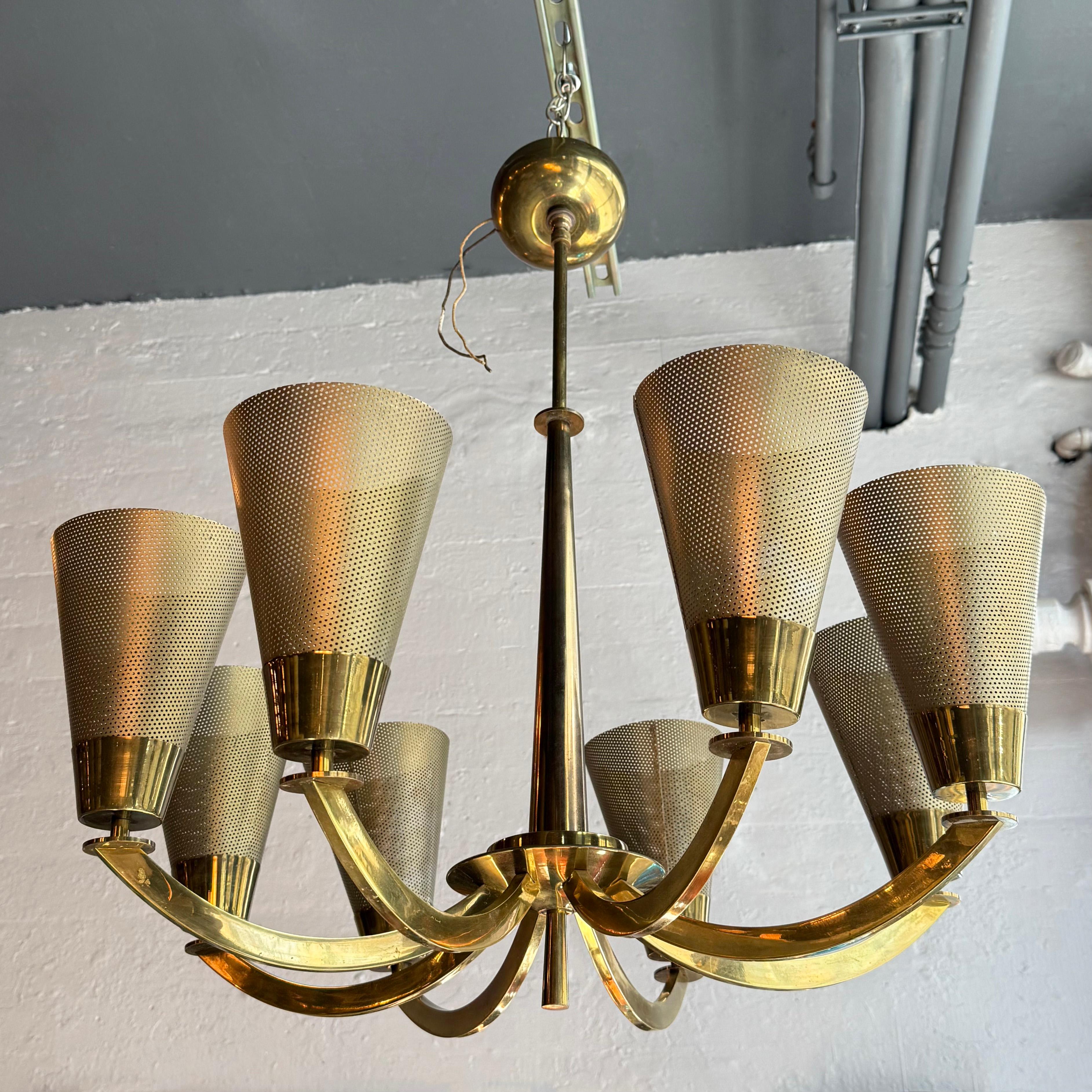 Metal Mid-Century Modern Multi-Stem Brass Mesh Chandelier For Sale