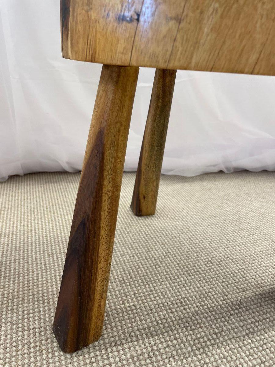 Mid-Century Modern Nakashima Style Organic Wooden Bench/Table with Two Stools 9