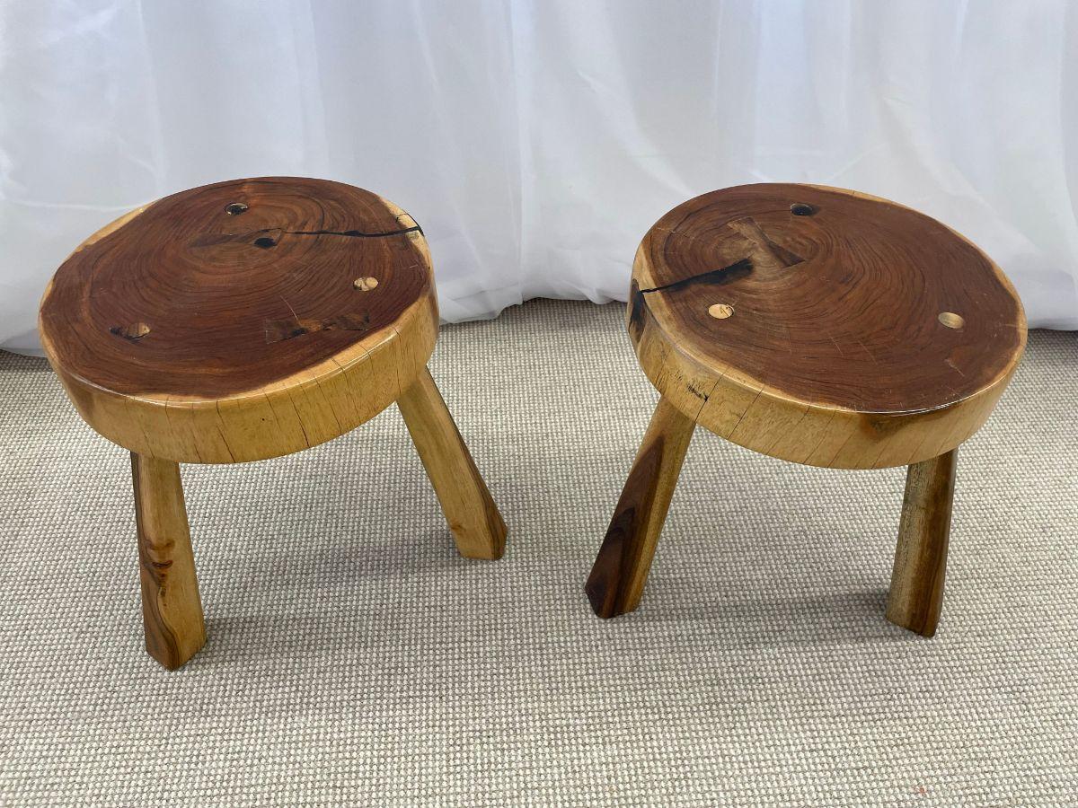Mid-Century Modern Nakashima Style Organic Wooden Bench/Table with Two Stools 12