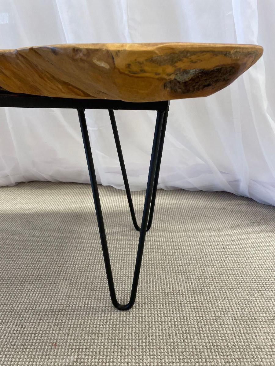 Mid-Century Modern Nakashima Style Organic Wooden Bench/Table with Two Stools 1