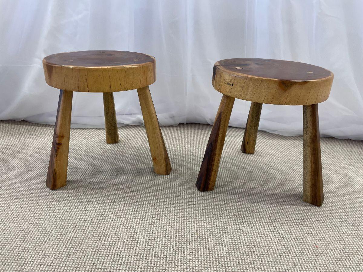 Mid-Century Modern Nakashima Style Organic Wooden Bench/Table with Two Stools 5