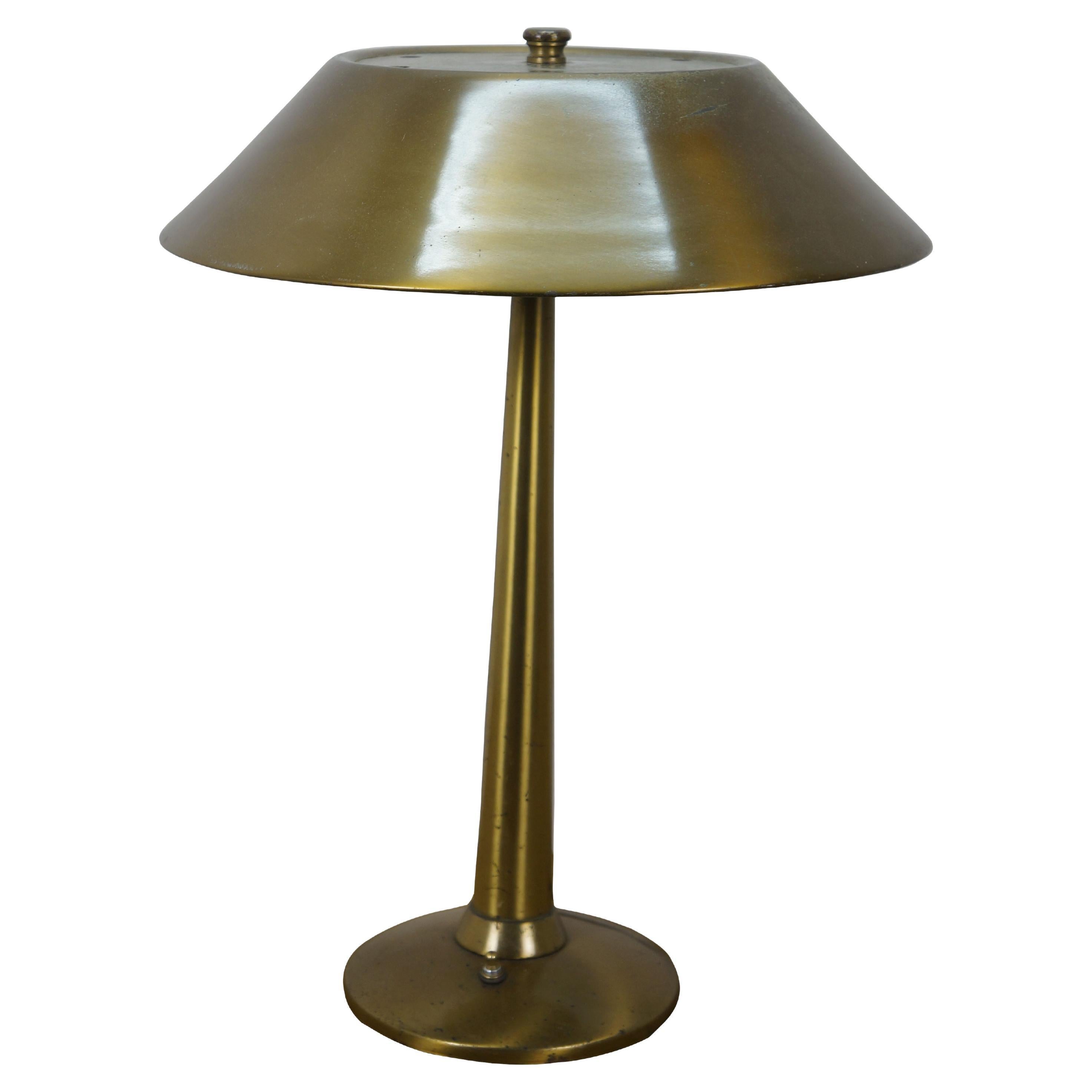 Mid Century Modern National Lighting Brushed Brass Mushroom UFO Lamp 21" For Sale