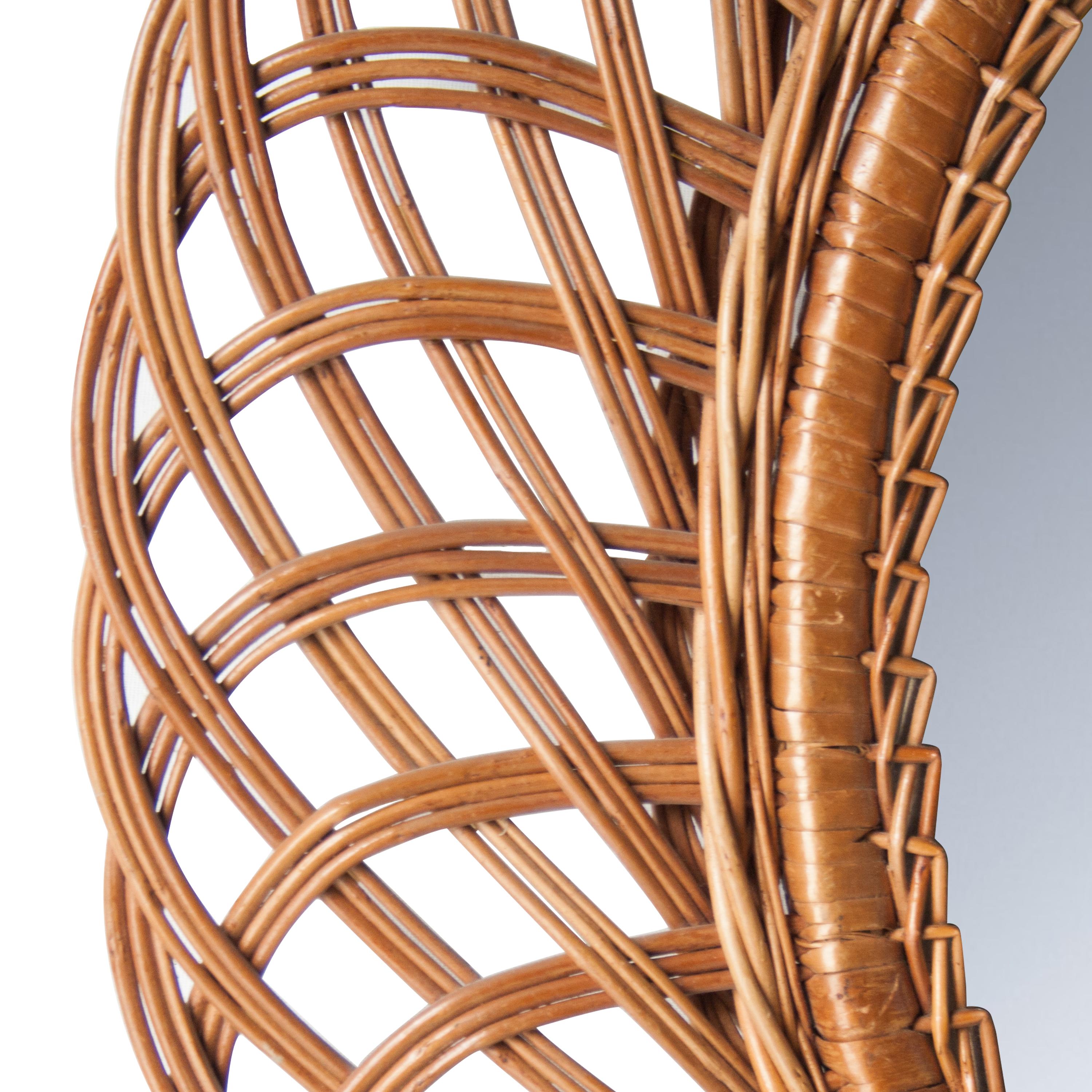 French Mid-Century Modern Natural Fiber Oval Wall Mirror, France, 1960 For Sale