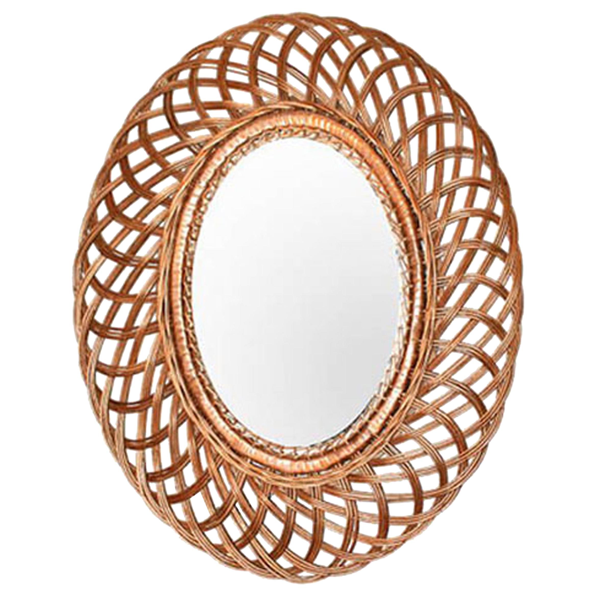 Mid-Century Modern Natural Fiber Oval Wall Mirror, France, 1960 For Sale