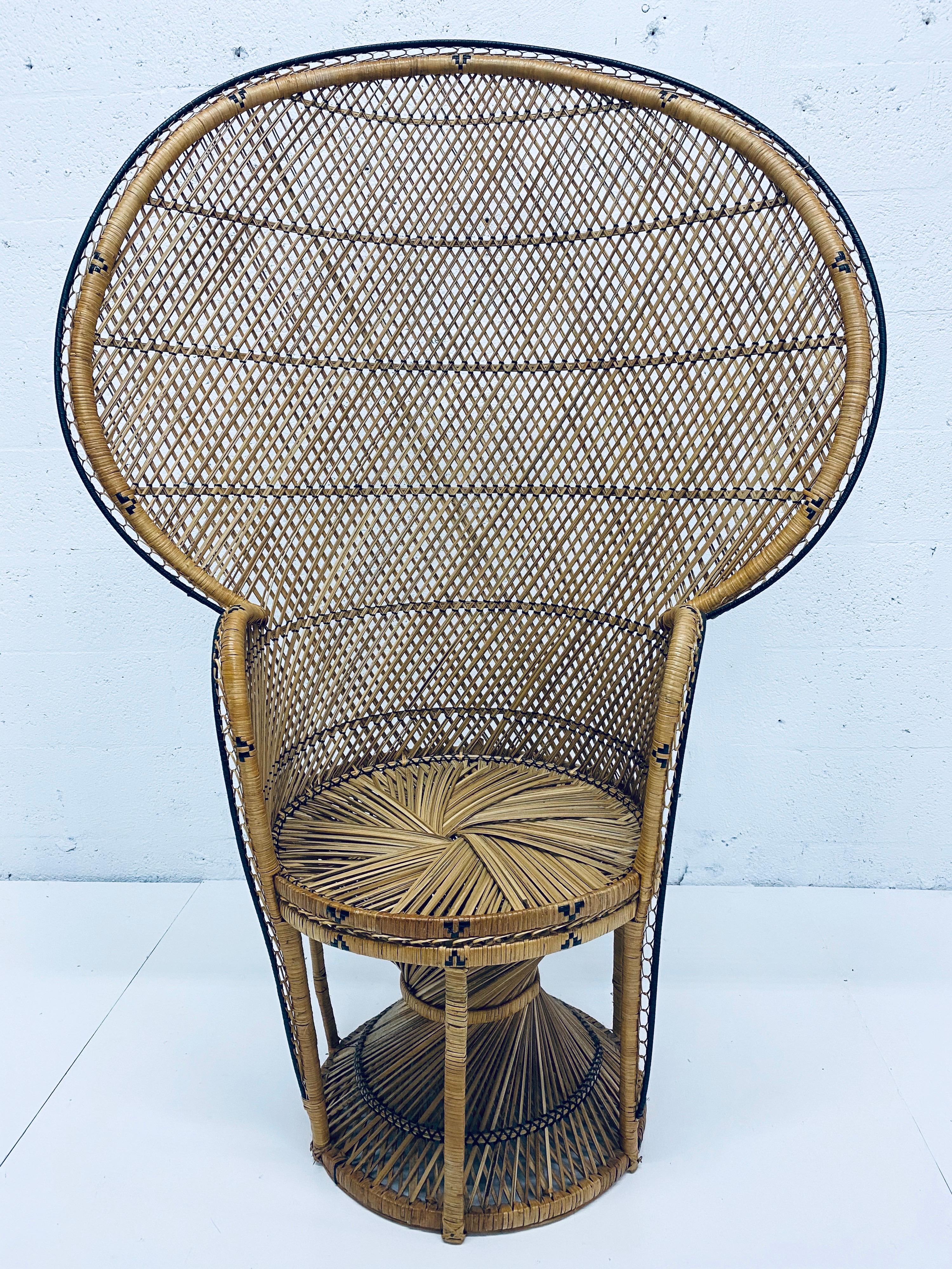 Vintage peacock chair in rattan from the 1970s. Rattan is in excellent condition with only minor wear.