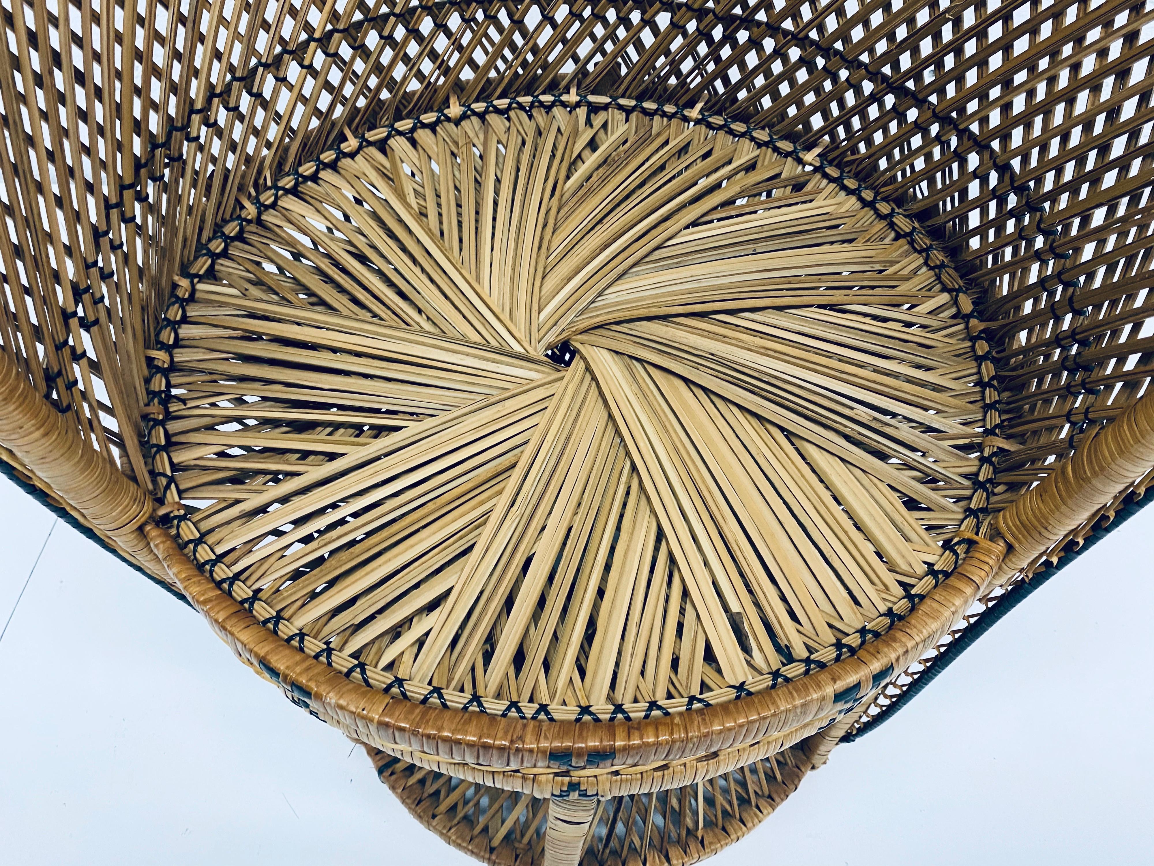 Mid-Century Modern Natural Rattan Emmanuel Style Peacock Chair, 1970s 1