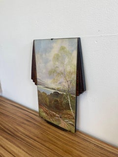 Peaceful Sheep Herding Scene within Art Deco Frame.Possibly 30s Vintage Hardware