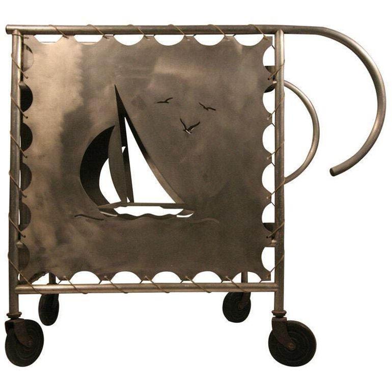 American Mid-Century Modern Nautically Themed Bar Cart For Sale