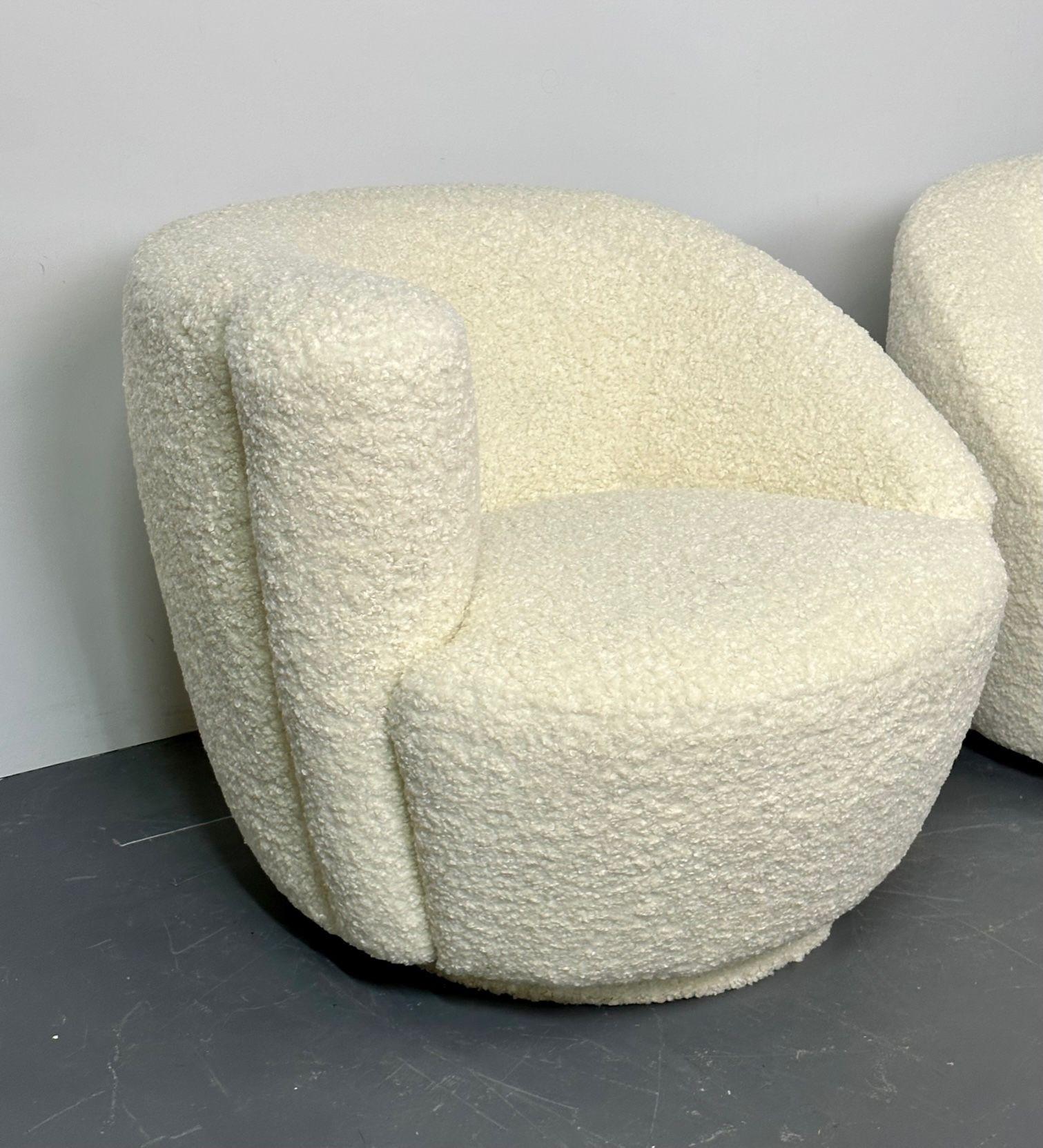 Mid-Century Modern Swivel Chairs, Kidney-Shape, White Boucle For Sale 5